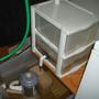 fish tank picture - Homemade wet/dry filter. Total cost about 15 bucks. Made from stackable storage bins from a thrift shop. Top drawer is drilled for trickle distribution from the overflow box, and the bottom drawer is for bio media wich drains into the sump. Third drawer was not used, but could be inserted as another filtration tier.