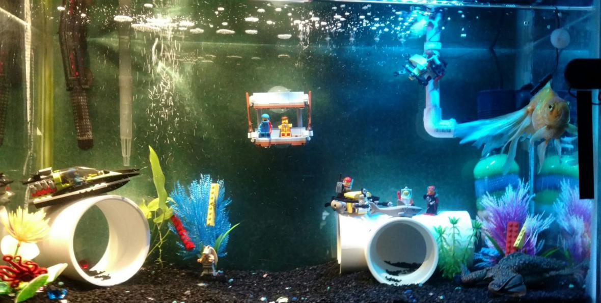 30 gallons freshwater fish tank (mostly fish and non-living decorations) - Lego City Aquarium.